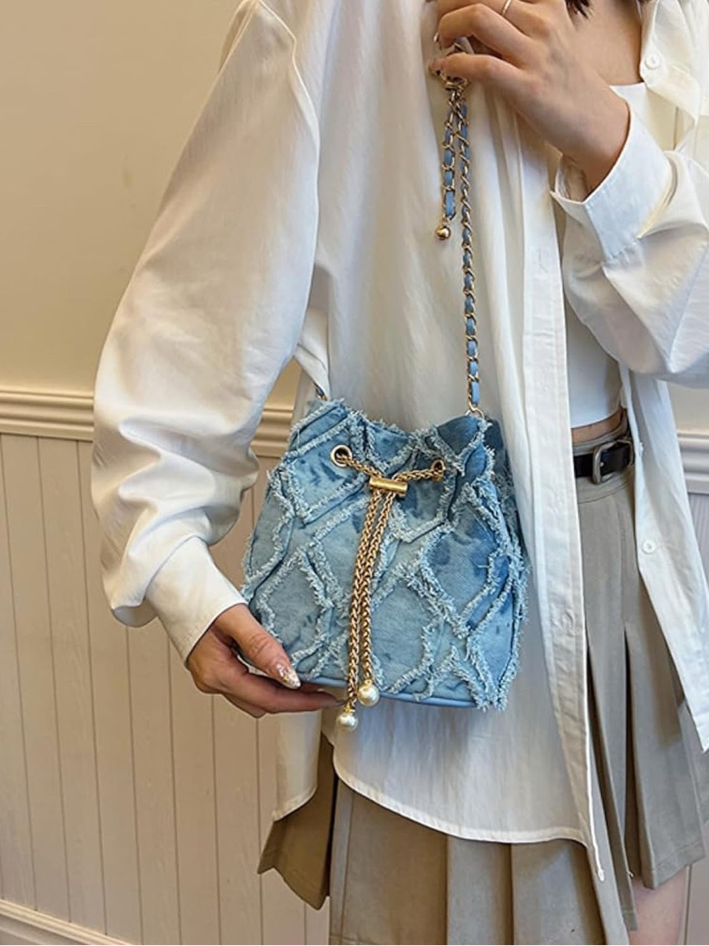 NWT Denim Bucket Crossbody Bag - Picture 3 of 7